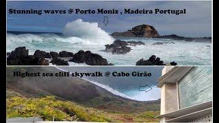 Madeira,Portugal -Steepest Sea Cliff Skywalk & Stunning waves @ Porto Moniz volcanic rock pool