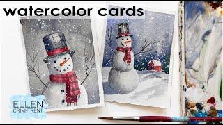 How to Paint Watercolor Snowmen Greeting Cards/ Watercolor Christmas Cards