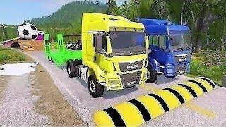 Double Flatbed Trailer Truck Vs Speedbumps Train Vs Cars Beamng.drive In Reverse!  #257