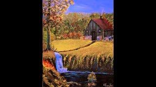 STEP by STEP cabin landscape painting for beginners!!