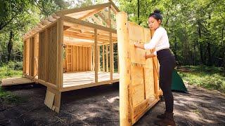 Girl BUILDING A LOG CABIN (Wooden House) in the Forest | DIY & Build | FULL VIDEO