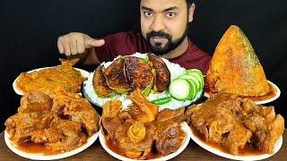 SPICY MUTTON CURRY, POMFRET CURRY, BIG FISH HEAD, BRINJAL FRY, CHILI, RICE MUKBANG ASMR EATING SHOW|