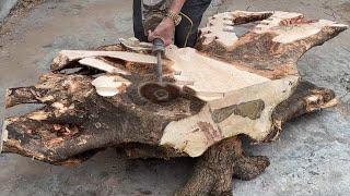 Woodworking Made Easy - Watch This Man Make An Outdoor Table From A Giant Tree Stump