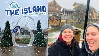 A SNOWY DAY IN PIGEON FORGE, TN | ACTIVE SNOWFALL WHILE WALKING AT THE ISLAND & OLD MILL DISTRICT