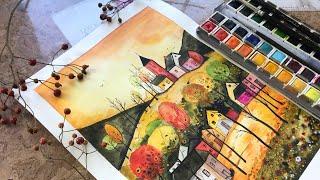 Watercolor Village. Paint with me.