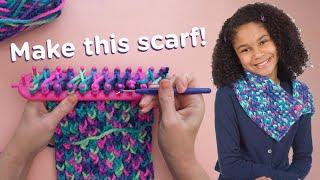 How to Make the Quick Knit Button Scarf - Faber-Castell Creativity for Kids + Lion Brand