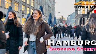 [4K HDR] Hamburg Evening Street Shopping .Very Busy Street walking tours  Hamburg Germany  2022