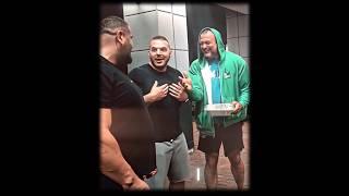 Levan , Ermes and Devon having fun before the event  #levansaginashvili #devonlarrat #armwrestler