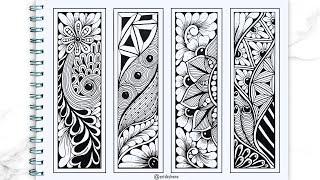 How To Draw Zentangle Art For Beginners | 4 Easy Zentangle Bookmark Design | Bookmark Ideas