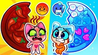 Kids Learn Opposites Challenge  Hot VS Cold Food + More Safety Rules Songs and Stories Purr-Purr