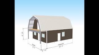 ARIZONA 24 X 30 GAMBREL STYLE 2 STORY BARNDOMINIUM STEEL HOUSE KIT WITH COVERED FRONT PORCH