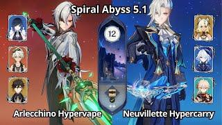 C0 Arlecchino Hypervape & C0 Neuvillette Hypercarry - Spiral Abyss 5.1 Floor 12 Genshin Impact