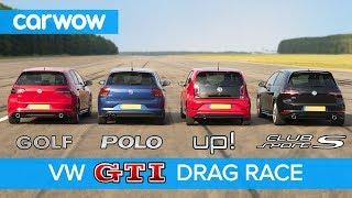 VW Golf GTI v Polo GTI v Golf Clubsport S v Up! GTI - DRAG & ROLLING RACE | carwow