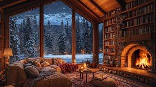 Stress Relief with Relaxing Jazz Instrumental Music - Winter Cozy Reading Nook Ambience & Fireplace