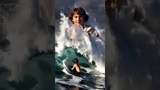 Little kid and sea waves #sea #bigwaves #viral #waves #savebaby