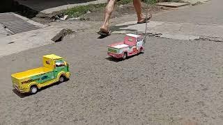 Kebut kebutan di jalan raya || mobil tahu bulat || miniatur pick up dari kardus || mobil oleng