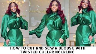HOW TO CUT AND SEW A CRISS CROSS BLOUSE | STEP BY STEP | TWISTED NECKLINE TOP WITH PUFF SLEEVES