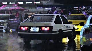 Wet night JDM car meet