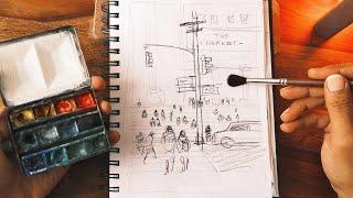 Well this was TOUGH / Busy Urban Street Scene Watercolor Painting Tutorial