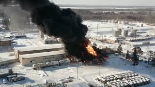 Fuel and gasoline tankers are burning in Siberia, Angarsk,.