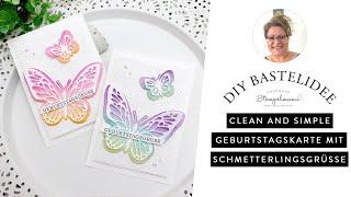 Schlicht und Einfach | Geburtstagskarte Schmetterlingsgrüsse in Regenbogenfarben | Karte basteln