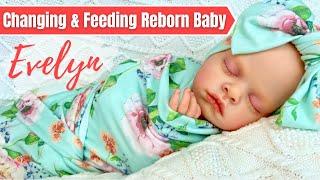 Beautiful Reborn Baby Feeding & Changing. New Premie Outfit For Baby Evelyn.