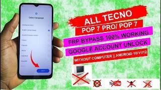 Tecno Pop 7 Pro/Pop 7  FRP Bypass Without PC Android 12/11| Tecno BF6/BF7 Bypass FRP Google Account
