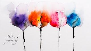 Teaching watercolor painting of flowers in abstract style