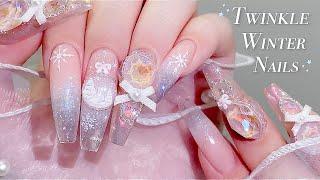 sub) Winter, Glitter Ombre Nails!️/Korean Nails / Winter nails / Nail art / Self-nails / ASMR