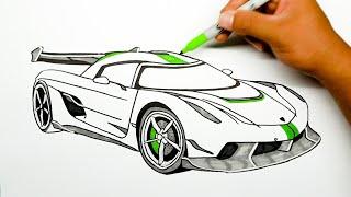 How to draw a car - Koenigsegg Jesko - Step by step