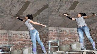 Young girl with great tiling skills - ultimate tiling skills | PART 24