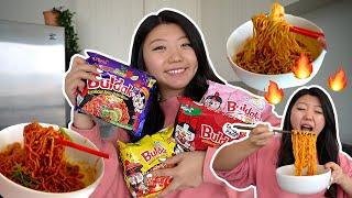 KOREAN RAMEN HAUL! Trying Every Samyang Buldak Noodle Flavor  (mukbang & cooking)