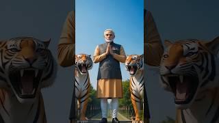 History in the making — the majestic Narendra Modi statue rising with roaring tigers beside him. #ai