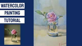 Watercolor Painting Tutorial - How to Paint a Still Life with Rose