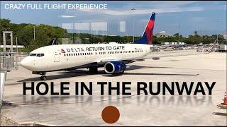 HOLE IN THE RUNWAY Causes Chaos at the Palm Beach Airport | FULL FLIGHT to LaGuardia (Delta 737)