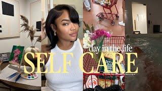 SELF CARE VLOG: NEW HAIRCUT + SPA DAY + SIP AND PAINT AT HOME + TRADER JOES HAUL + ALONE TIME