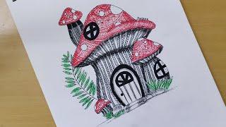 How to draw easy Mandala art of Mushroom house | Zentangle art | Doodle art | Quick drawing