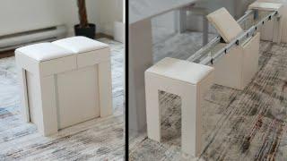 Demonstration of an expanding bench with hidden seat storage - Mini Scatola | Expand Furniture