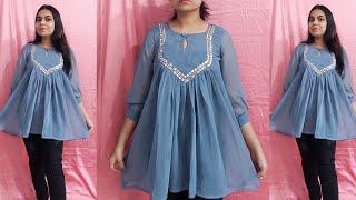 V-yoke kurti cutting and stitching || Designer kurti cutting and stitching || latest kurti design