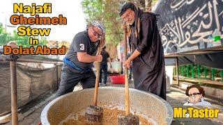 Gheimeh Najafi stew & 90 kg Doner kebabs as votive food in Muharram days in Dolat Abad, Tehran, Iran