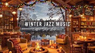 Cozy Winter Coffee Shop Ambience  Relaxing Jazz Instrumental Music & Crackling Fireplace for Work