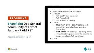 SharePoint PnP – General SharePoint Dev SIG community call – 9th of January 2020