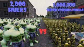 2,000 Hulks vs 1,000,100 Super Cyborg Ninjas | Ultimate Epic Battle Simulator 2