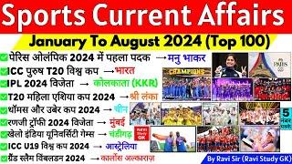 Sports Current Affairs 2024 | Jan To August Current Affairs 2024 | Sports Current Affairs 2024