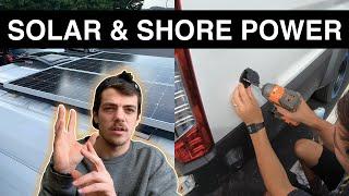 Installing Solar Panels & Shore Power Plug | Camper Van Conversation | Ford Transit DIY Van Build