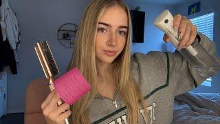 ASMR Fast Haircut and Style (invisible clips, hair curling, spray bottle)