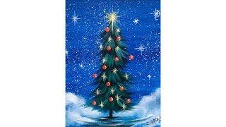 Simple Christmas TREE Step by Step Acrylic Painting on Canvas for Beginners | TheArtSherpa