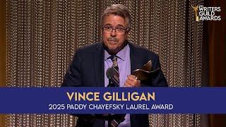 Better Call Saul's Rhea Seehorn presents the 2025 Paddy Chayefsky Laurel Award to Vince Gilligan