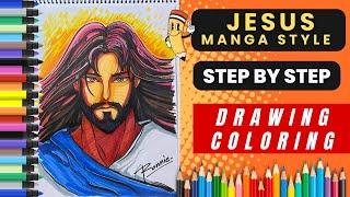 Watch me Draw and Color Jesus Manga Style Step by Step Process