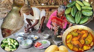 rural grandma &grandpa AMERICA FISH CURRY prepared by for their lunch.